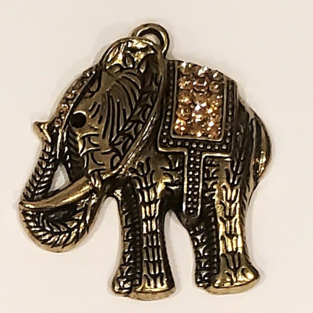 Large Ornate Elephant Statement Pendant In Bronze Faceted Tangerine Howdah Rug